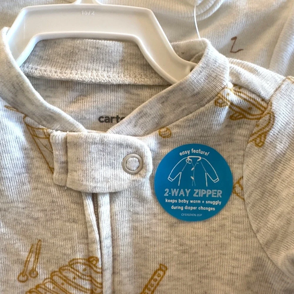 Carters Newborn Baby Long Sleeve Bodysuits, Oeko-Tex Cotton-Set of 2-NWT RRP $30